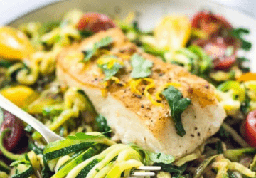 Pan-seared Halibut over Lemony Zoodles